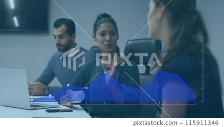 Image of data processing over diverse business people in office Image of data processing over diverse business people in office 115911346