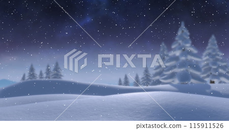 Image of shooting star and snow falling in winter scenery Image of shooting star and snow falling in winter scenery 115911526