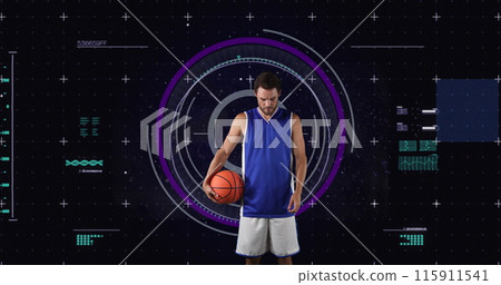 Image of scope scanning and data processing over caucasian basketball player 115911541