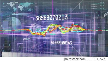 Graph turning up and down with blue blocks and changing numbers on a black background the image of f 115911574