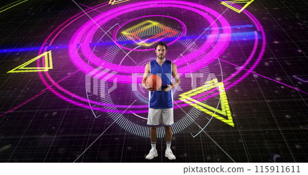 Image of scope scanning and data processing over caucasian basketball player Image of scope scanning and data processing over caucasian basketball player 115911611