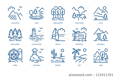 Natural Views Vector Icons Set. Mountains,...-插圖素材 [115911761] - PIXTA圖庫