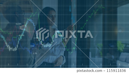 Image of data processing over diverse business people in office 115911836