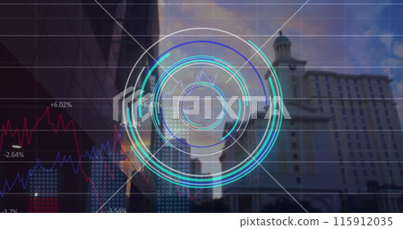 Image of scope scanning and data processing over cityscape 115912035