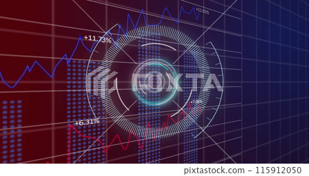 Image of scope scanning and data processing over blue background 115912050