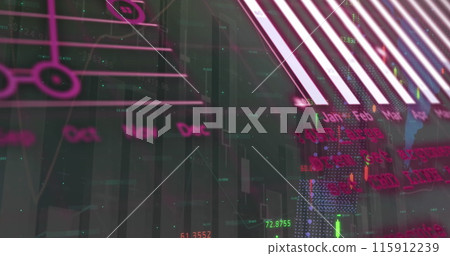 Image of financial data processing over cityscape Image of financial data processing over cityscape 115912239