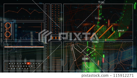 Image of financial data processing over screens Image of financial data processing over screens 115912271