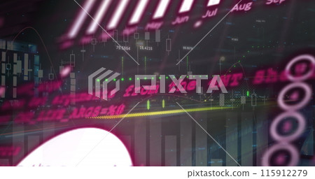 Image of statistical and financial data processing against time-lapse of night city traffic Image of statistical and financial data processing against time-lapse of night city traffic 115912279