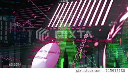 Image of statistical and financial data processing against time-lapse of night city traffic Image of statistical and financial data processing against time-lapse of night city traffic 115912280
