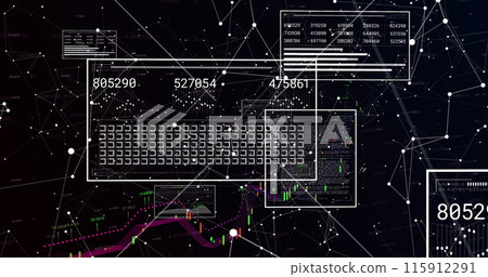 Image of financial data processing over dark background Image of financial data processing over dark background 115912291