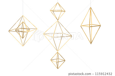 Traditional Scandinavian ornament Himmeli Octahedron mobile Watercolor illustration 115912432
