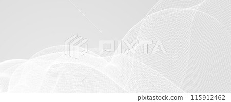 Abstract grey wavy background. Silver flowing wave line pattern. Technology curved undulate stripe wallpaper. Tech background concept for poster, banner, cover, flyer. Vector illustration 115912462