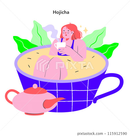 Lifestyle trends concept. A serene moment of enjoying hojicha tea, symbolizing relaxation and traditional beverage culture 115912590