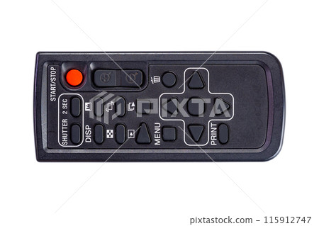 Top view, flat lay single wireless DSLR camera remote control. Top view, flat lay single wireless DSLR camera remote control. 115912747