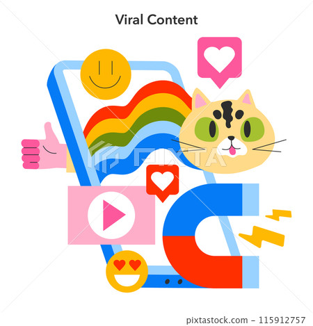 Viral Content concept. A captivating illustration showing the impact of shareable media and the essence of virality in digital spaces. Vector illustration 115912757