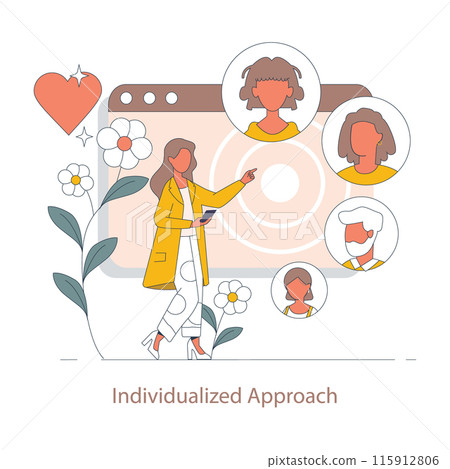 Personalized Coaching Approach concept. A thoughtful illustration that reflects the diversity of clients and the tailor-made sessions of personal coaching. Vector illustration. 115912806