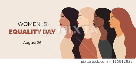 Women s Equality Day. Women of different ethnicities stand side by side together. 115912922