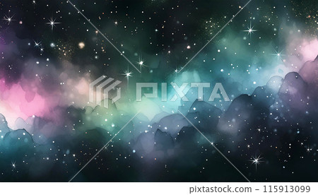 Colorful and fantastic clouds and starry sky background illustration 115913099