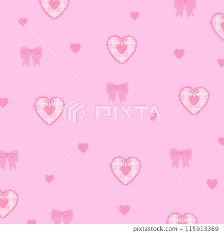 Illustration of pink ribbon, heart on a pastel pink background for Valentine card, print, girly pattern, kid clothes, gift wrap, packaging, fabric, wallpaper, backdrop, women textile, garment, dress 115913369