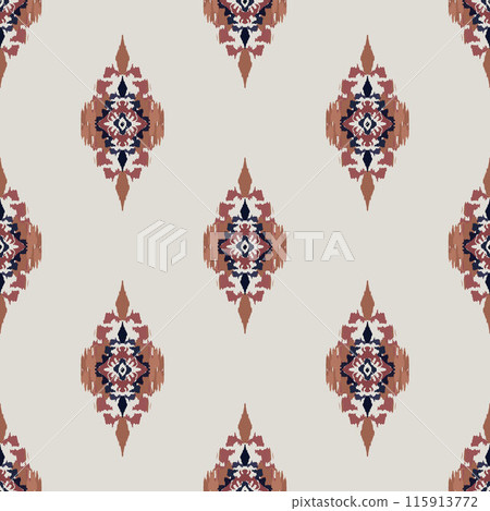Ikat tribal Indian seamless pattern. Ethnic Aztec fabric carpet mandala ornament native boho chevron textile.Geometric African American oriental traditional vector illustrations. Embroidery style. 115913772