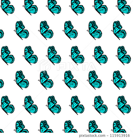 Azure Butterflies Pattern on a White Backdrop. Tropical Harmony. Majestic Butterfly Wingspan. Botanical Backdrop. Wings Wedding Wrapping Element. Exotic Ethereal Design. Vector illustration Azure Butterflies Pattern on a White Backdrop. Tropical Harmony. Majestic Butterfly Wingspan. Botanical Backdrop. Wings Wedding Wrapping Element. Exotic Ethereal Design. Vector illustration 115913916