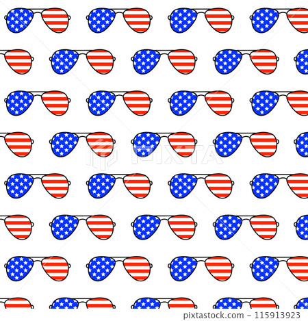 USA Flag Sunglasses Pattern in Red, White and Blue, Independence Day Celebrations. 4th of July Stars and Stripes American Flag Patriotic Design. Vector illustration USA Flag Sunglasses Pattern in Red, White and Blue, Independence Day Celebrations. 4th of July Stars and Stripes American Flag Patriotic Design. Vector illustration 115913923