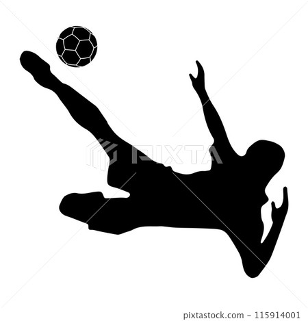 Silhouette of Soccer Player Kicking Ball in Motion, Symbolizing Sportsmanship and Agility. Dynamic Football Player Icon. Vector illustration Silhouette of Soccer Player Kicking Ball in Motion, Symbolizing Sportsmanship and Agility. Dynamic Football Player Icon. Vector illustration 115914001