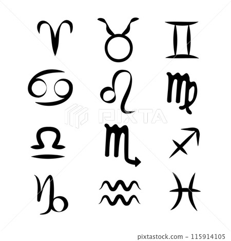 Set of Zodiac Signs. Artistic Astrology Horoscope Visualizations. Celestial Art Collection. Mystical Cosmic Symbols and Constellations Graphic Design. Vector illustration Set of Zodiac Signs. Artistic Astrology Horoscope Visualizations. Celestial Art Collection. Mystical Cosmic Symbols and Constellations Graphic Design. Vector illustration 115914105