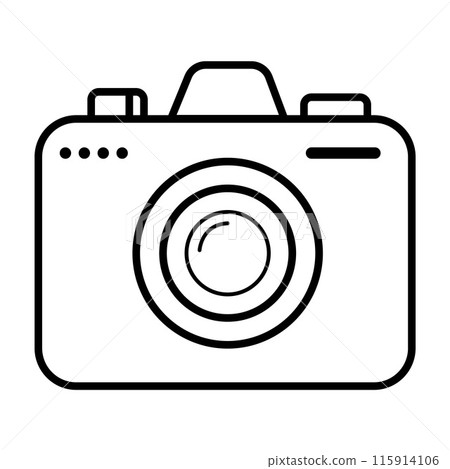 Simple Black and White Camera Icon Outline for Multimedia Projects, Focusing on Graphic Design and Symbolism. Disposable, Single Use, No Recording Cameras. Vector illustration Simple Black and White Camera Icon Outline for Multimedia Projects, Focusing on Graphic Design and Symbolism. Disposable, Single Use, No Recording Cameras. Vector illustration 115914106