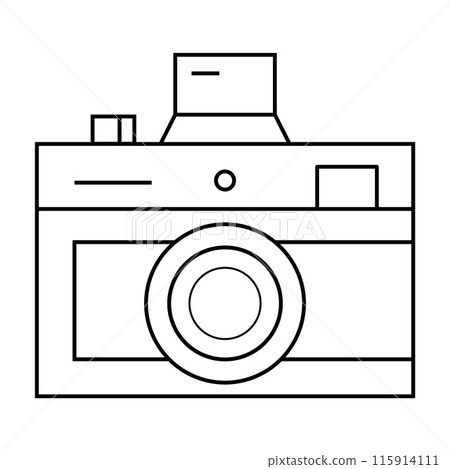 Retro Style Camera Icon Line Art suitable for Photography Projects and Graphic Designs. Minimalist Camera Art. Classic Iconic Symbol in Monochrome. Vector illustration 115914111