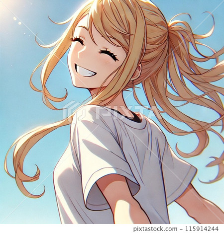 A beautiful woman smiling on a midsummer date A beautiful woman smiling on a midsummer date 115914244