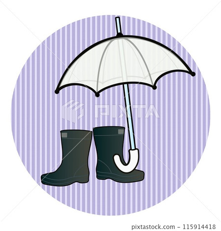 Rainy day symbols: umbrella and rain shoes illustration 115914418