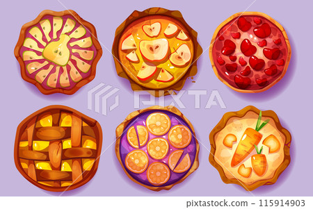 Fruit and vegetable pies top view set Fruit and vegetable pies top view set 115914903