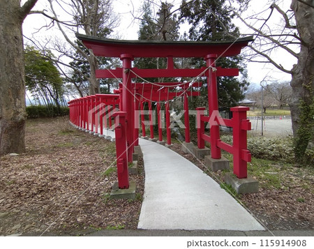 雪勝關稻荷神社的一排朱紅色鳥居 115914908