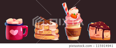 Latte coffee cup drink with chocolate cake set 115914941