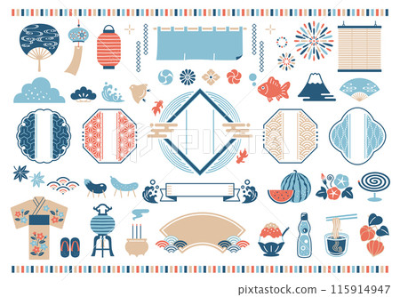Japanese pattern frame and Japanese style summer vector illustration set 115914947