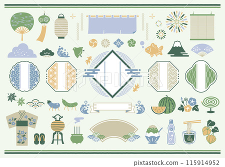 Japanese pattern frame and Japanese style summer vector illustration set Japanese pattern frame and Japanese style summer vector illustration set 115914952