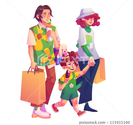 Happy smiling family buy goods in mall Happy smiling family buy goods in mall 115915100