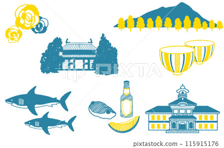 Ibaraki Prefecture's famous spots Ibaraki Prefecture's tourist spots illustration set Ibaraki Prefecture's famous spots Ibaraki Prefecture's tourist spots illustration set 115915176
