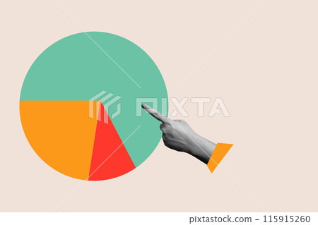 A human hand shows a pie chart with different colored slices 115915260
