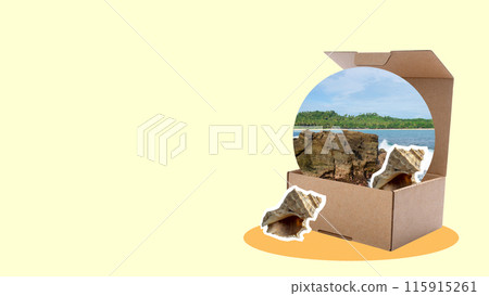 Opened a box with a beach and a blue sky Opened a box with a beach and a blue sky 115915261