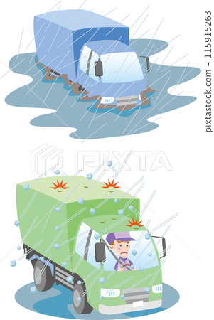 交通安全<洪水災害時的汽車、淹沒、冰雹、冰雹(卡車)> 交通安全<洪水災害時的汽車、淹沒、冰雹、冰雹(卡車)> 115915263