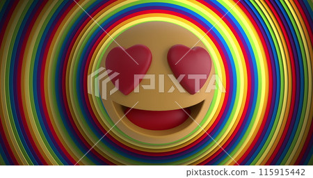 Image of social media heart emoji icon over rainbow circles 115915442