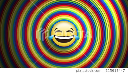Image of social media smiley emoji icon over rainbow circles 115915447