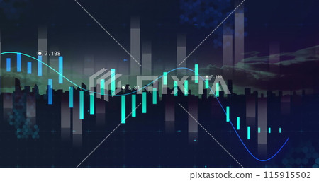 Image of financial data processing over cityscape Image of financial data processing over cityscape 115915502