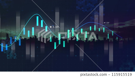 Image of financial data processing over cityscape Image of financial data processing over cityscape 115915519