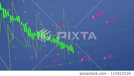 Image of financial data processing over blue background 115915526