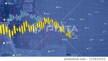 Image of financial data processing over office desk 115915553
