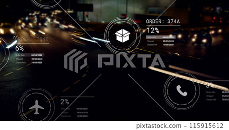 Image of icons with data processing over street with cars 115915612