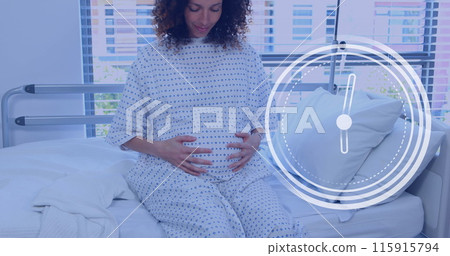 Fast moving clock over happy pregnant biracial woman rubbing belly in hospital room Fast moving clock over happy pregnant biracial woman rubbing belly in hospital room 115915794